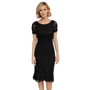 Tory Burch Dress Womens Size 2 Black Bovary Lace Mini Ruffle Silk Cocktail LBD